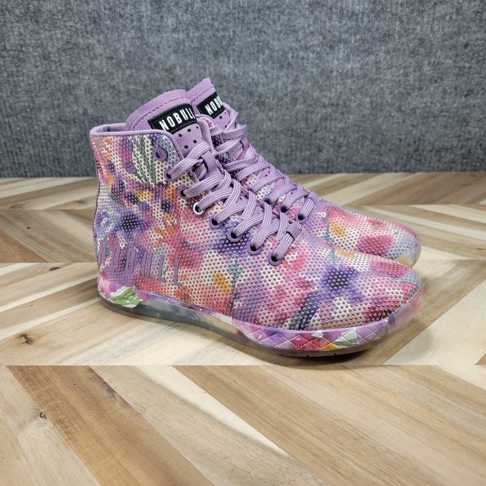 NOBULL - Women's 7 Outwork High Top Training Shoes Purple Watercolor Floral